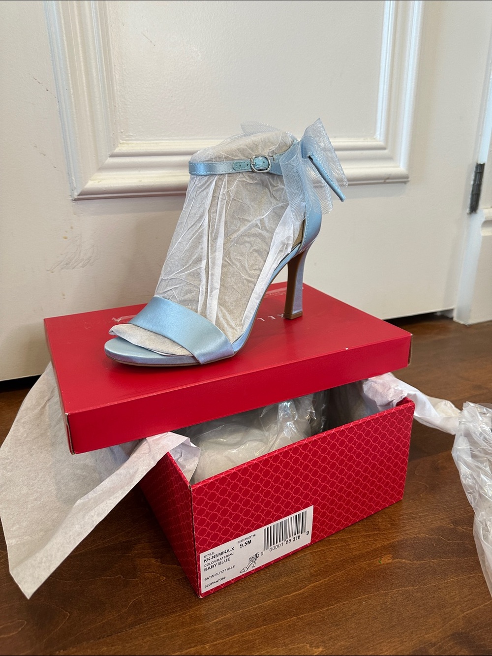 Kelly & Katie Sky Blue Satin Ankle-Strap Stilettos